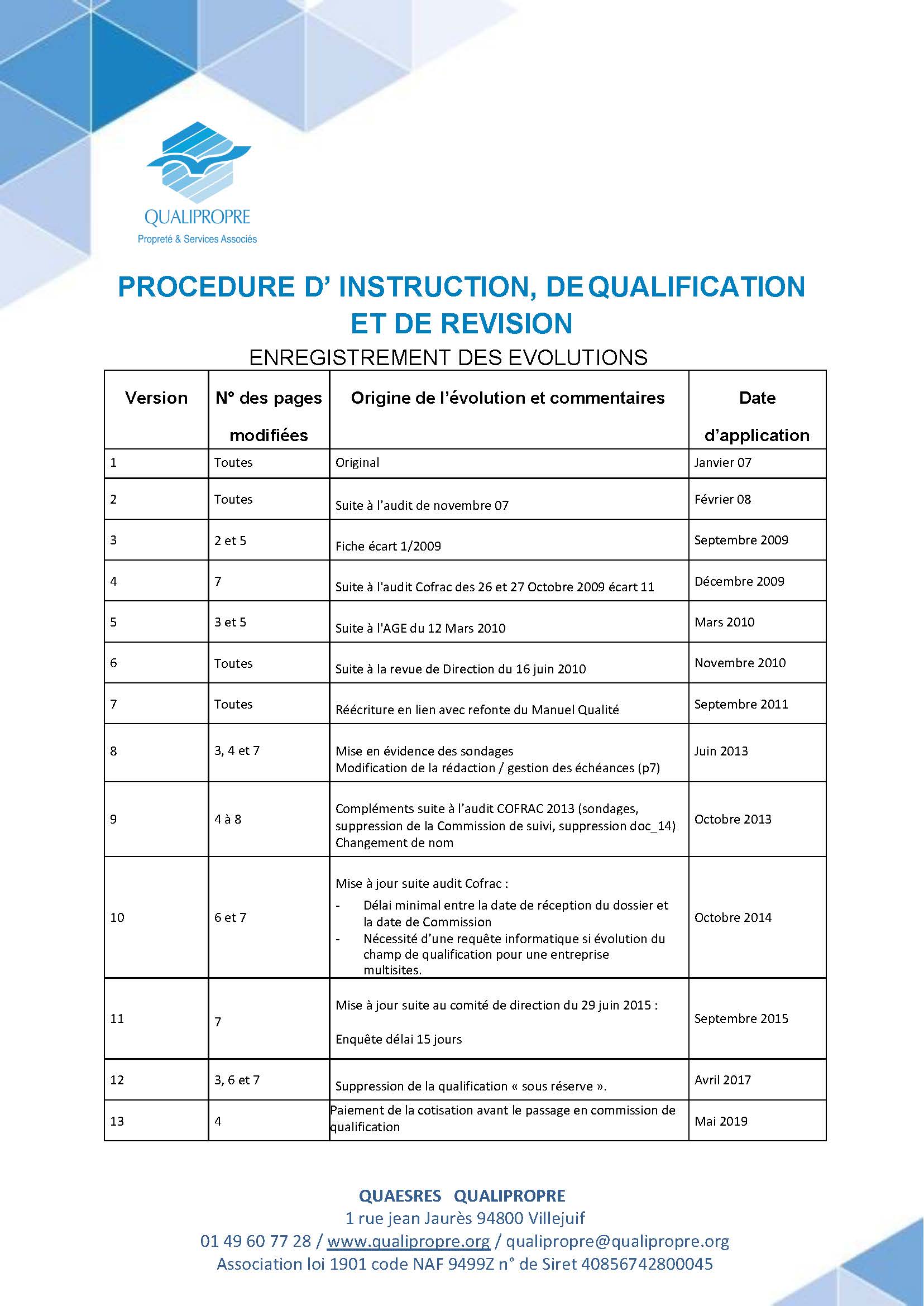 Procédure d'instruction, de qualification et de révision